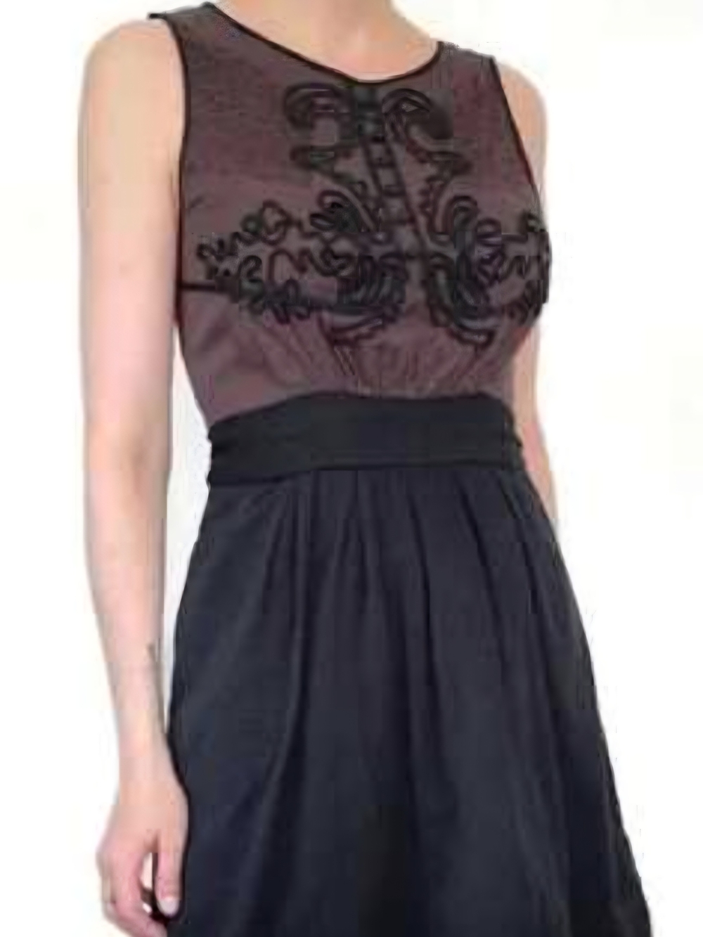 Anthropologie Leifnotes. Brown & Black Sleeveless Embroidered Bodice Dress